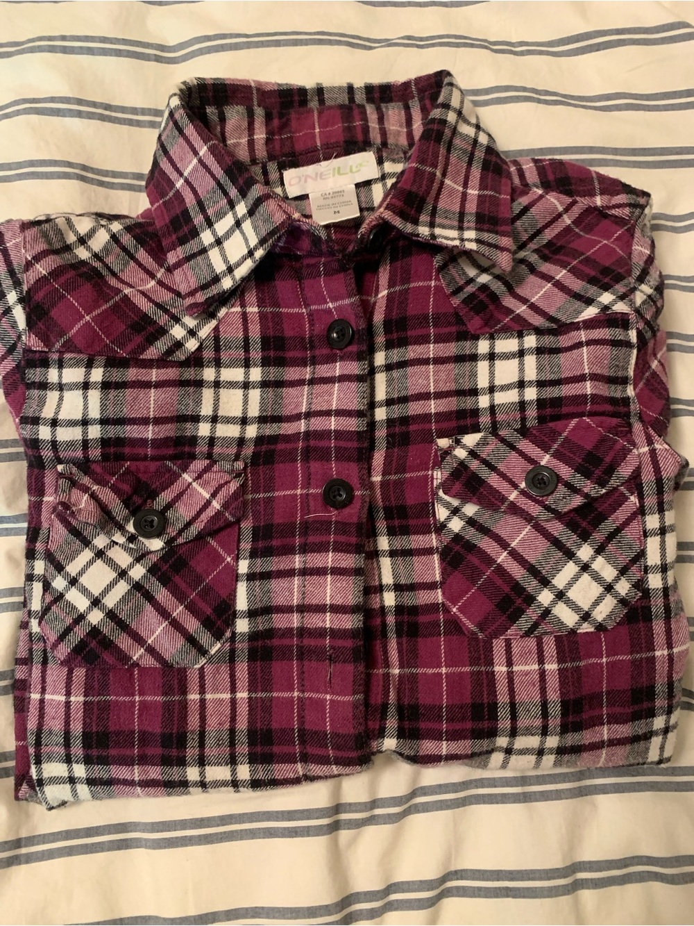 O'Neill Purple Black White Plaid Flannel Shirt